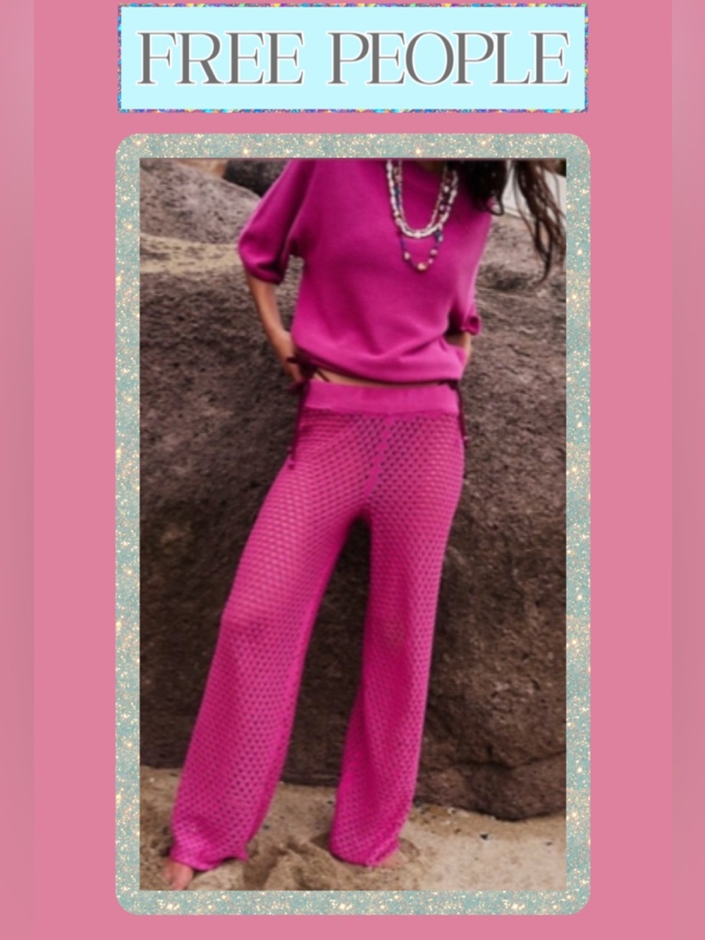 🆕 Free People Beach Sola Sweater Set Fiji Hot Pink Large